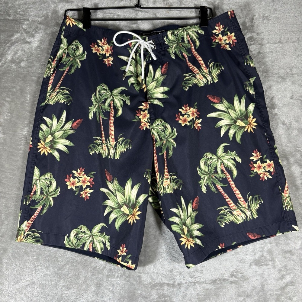 Abercrombie & Fitch Board Shorts Mens 33 Blue Hawaiian Print Surfer Trunks
